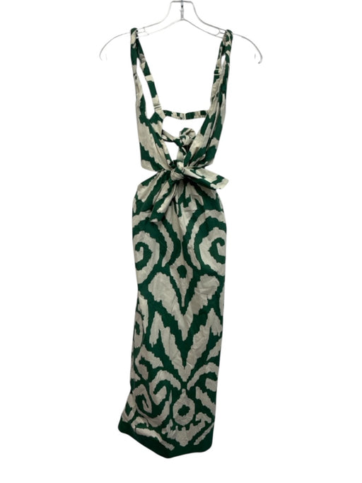 Johanna Ortiz Size 0 Green & Cream Cotton Sleeveless Abstract Cut Outs Dress Green & Cream / 0