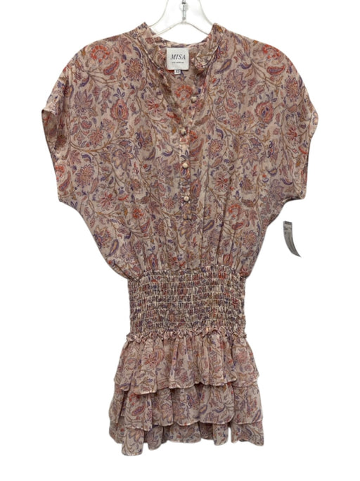 Misa Size XS Pink, Orange, Purple Polyester Cap Sleeve Floral Print Mini Dress Pink, Orange, Purple / XS