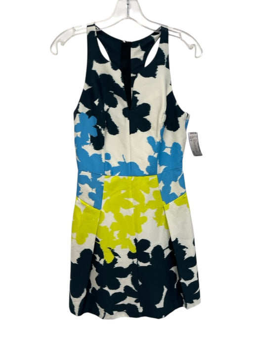 Milly Size 0 Blue, Green, White Cotton & Nylon Sleeveless Abstract Print Dress Blue, Green, White / 0