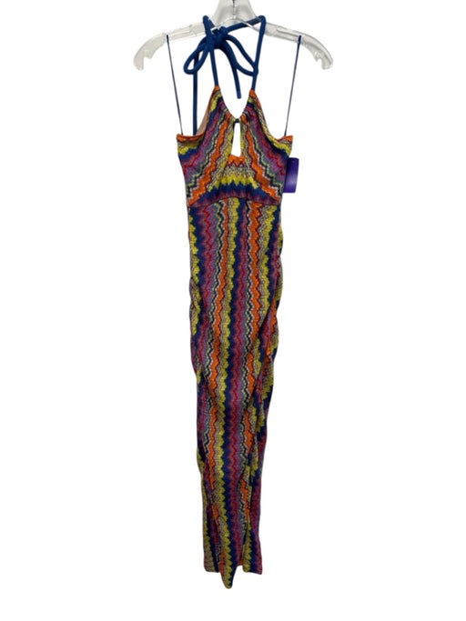 Alexis Size XS Blue, Orange, Red Viscose Sleeveless Abstract Print Midi Dress Blue, Orange, Red / XS
