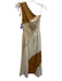 Misa Size XS Brown & Beige Cotton One Shoulder Color Block Smocked Waist Dress Brown & Beige / XS