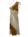 Misa Size XS Brown & Beige Cotton One Shoulder Color Block Smocked Waist Dress Brown & Beige / XS