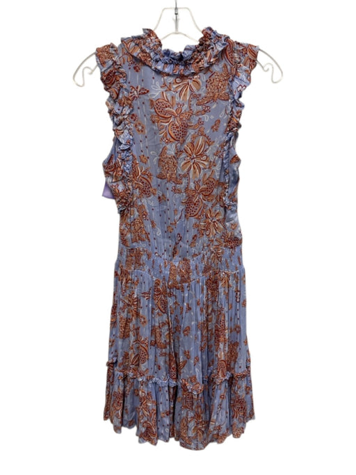 Poupette St. Barth Size XS Blue & Orange Viscose Sleeveless Abstract Print Dress Blue & Orange / XS