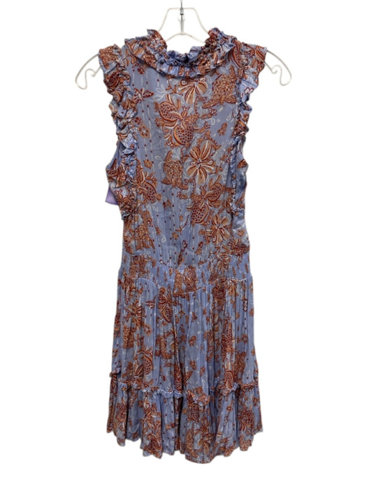 Poupette St. Barth Size XS Blue & Orange Viscose Sleeveless Abstract Print Dress Blue & Orange / XS