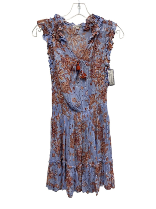 Poupette St. Barth Size XS Blue & Orange Viscose Sleeveless Abstract Print Dress Blue & Orange / XS