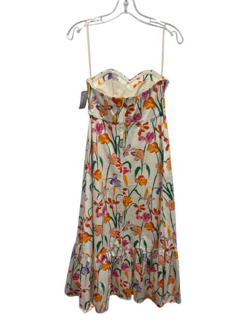 Hutch Size 0 Pink, Orange, Green Cotton Strapless Floral Print Ruffle Hem Dress Pink, Orange, Green / 0