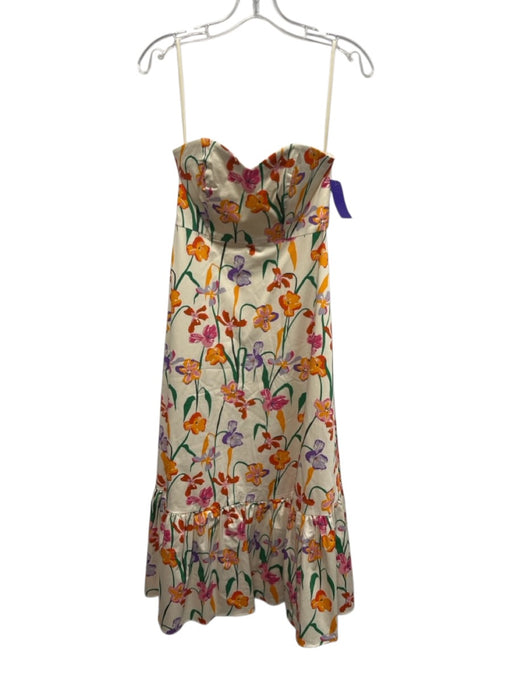Hutch Size 0 Pink, Orange, Green Cotton Strapless Floral Print Ruffle Hem Dress Pink, Orange, Green / 0
