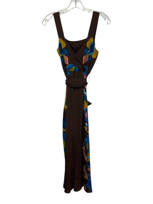 Figue Size 0 Brown, Blue, Pink Viscose & Rayon Sleeveless Floral Print Dress Brown, Blue, Pink / 0