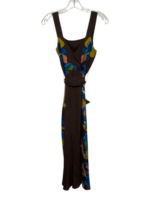 Figue Size 0 Brown, Blue, Pink Viscose & Rayon Sleeveless Floral Print Dress Brown, Blue, Pink / 0