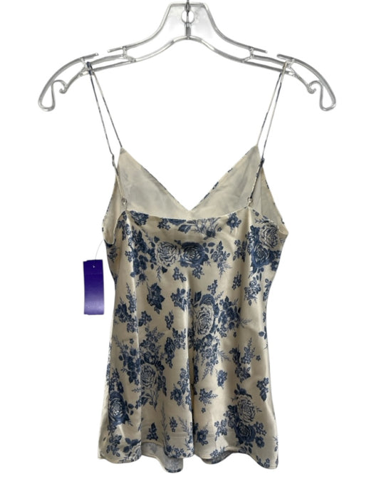 Cami NYC Size XXS Cream & Blue Silk Spaghetti Strap Floral Print V Neck Tank Top Cream & Blue / XXS
