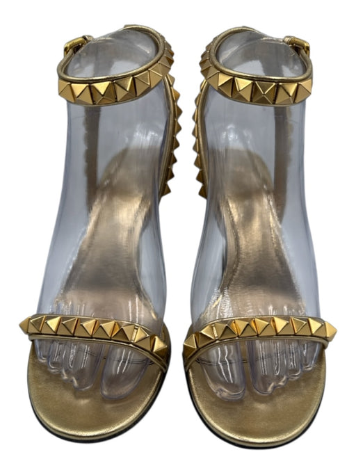 Valentino Garavani Shoe Size 36 Gold Leather Rockstud Ankle Buckle Sandals Gold / 36