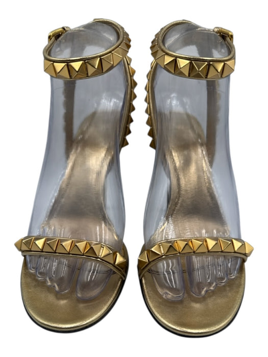 Valentino Garavani Shoe Size 36 Gold Leather Rockstud Ankle Buckle Sandals Gold / 36