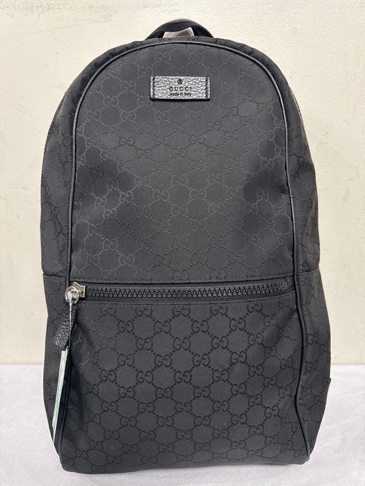 Gucci Black Nylon & Leather Zipper Pockets Guccissima Slim Backpack Bag