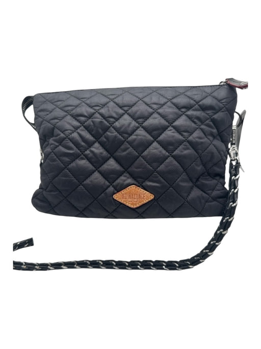 MZ Wallace Black Quilted Diamante Zip Close silver hardware Crossbody Bag Black / S