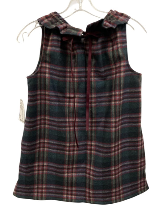 Ann Mashburn Size Small Green, Red, Blue print Ruffle Neck Plaid Back Tie Top Green, Red, Blue print / Small