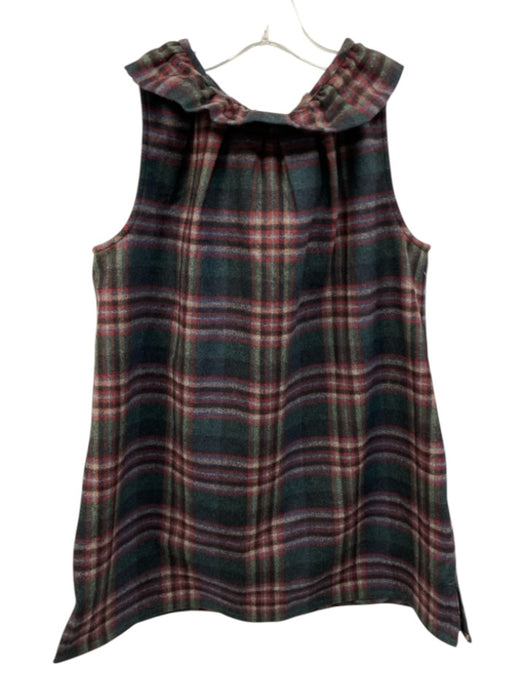 Ann Mashburn Size Small Green, Red, Blue print Ruffle Neck Plaid Back Tie Top Green, Red, Blue print / Small