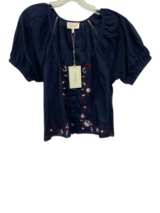 Cleobella Size Small Navy, Red, White Cotton Short Puff Sleeve Ladder Lace Top Navy, Red, White / Small
