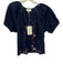Cleobella Size Small Navy, Red, White Cotton Short Puff Sleeve Ladder Lace Top Navy, Red, White / Small