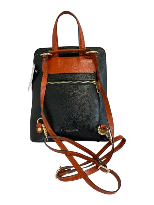Divina Firenze Black & Orange Leather Zip Close Color Block Gold Hardware Bag Black & Orange / Medium