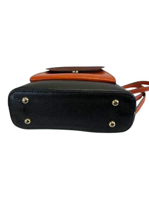 Divina Firenze Black & Orange Leather Zip Close Color Block Gold Hardware Bag Black & Orange / Medium