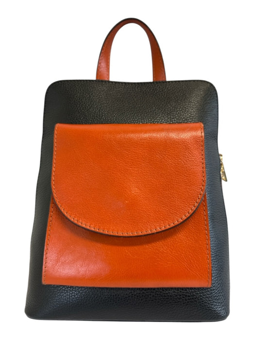 Divina Firenze Black & Orange Leather Zip Close Color Block Gold Hardware Bag Black & Orange / Medium