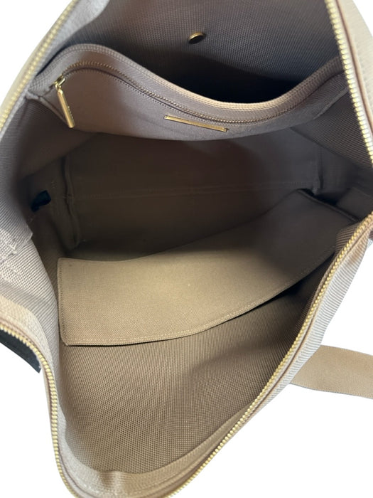Cuyana Tan & Gray Viscose Blend Zip Close Woven Outer Pockets Bag Tan & Gray / Large