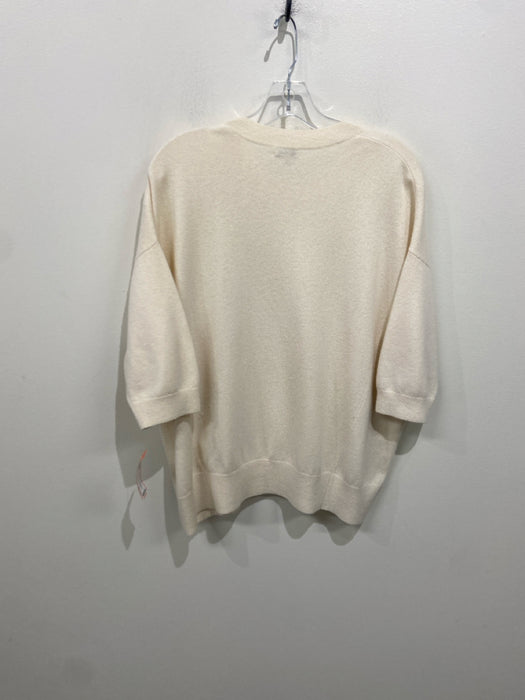 Vince Size S Cream Cashmere & Nylon Crew Neck Short Sleeve Paneled Sweater