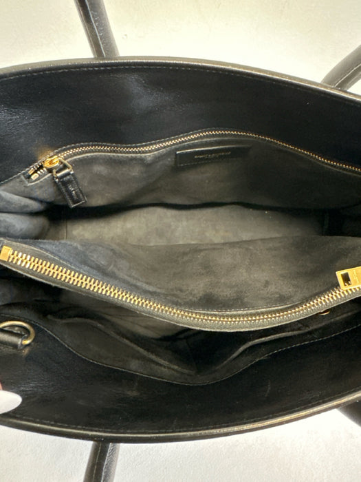 Saint Laurent White & Black Leather Top Handle Color Block Crossbody Strap Bag