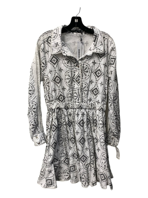 Karen Millen Size 10 black and white Cotton Embroidered Floral Long Sleeve Dress black and white / 10