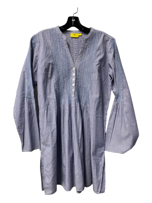 Roller Rabbit Size M Blue Cotton Long Sleeve Embroider Detailing Button Up Dress Blue / M