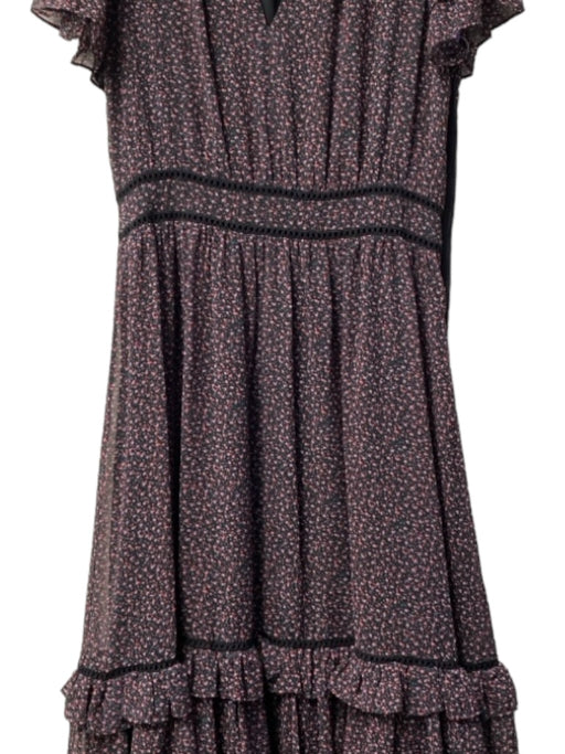 Rebecca Minkoff Size L Black & Pink Polyester Ruffle Short Sleeve Tiered Dress Black & Pink / L