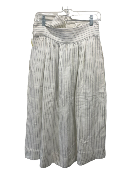 Sea New York Size 8 Cream & Blue Linen & Cotton Button Up Striped Skirt Cream & Blue / 8