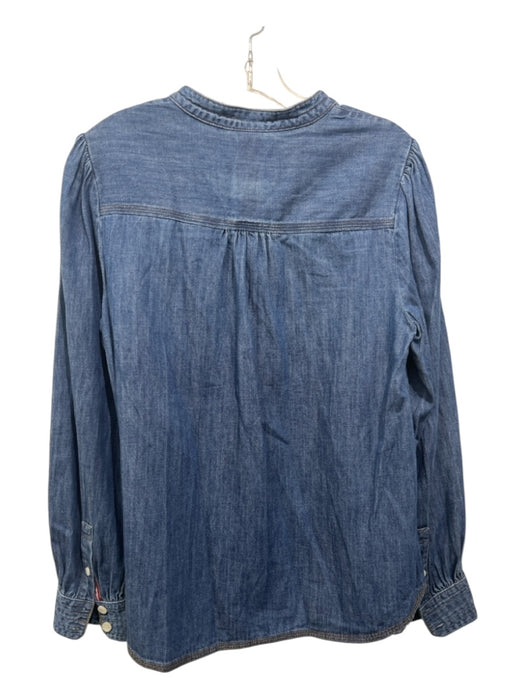 Boden Size 10 Medium Wash Cotton Denim Half Button Darted Long Sleeve Top Medium Wash / 10