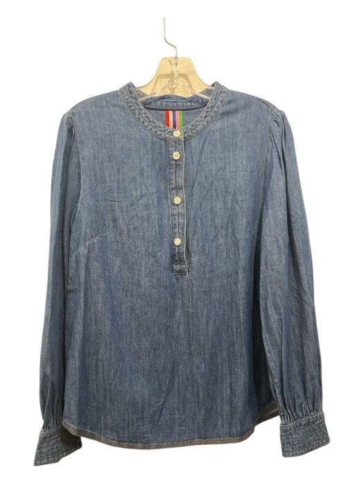 Boden Size 10 Medium Wash Cotton Denim Half Button Darted Long Sleeve Top Medium Wash / 10