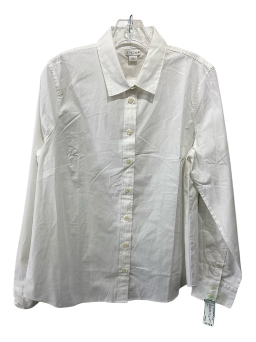 J Crew Size L White Cotton Button Up Collar Long Sleeve Darted Top White / L