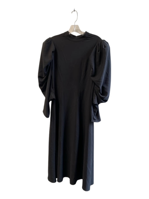 aggie Size Est M/L Black Viscose & Polyester Ruched Sleeves Back Zip Dress Black / Est M/L