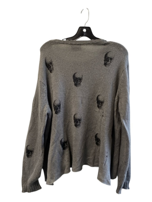 Wooden Ships Size Est L Gray & Black Acrylic & Mohair Long Sleeve Skulls Sweater Gray & Black / Est L