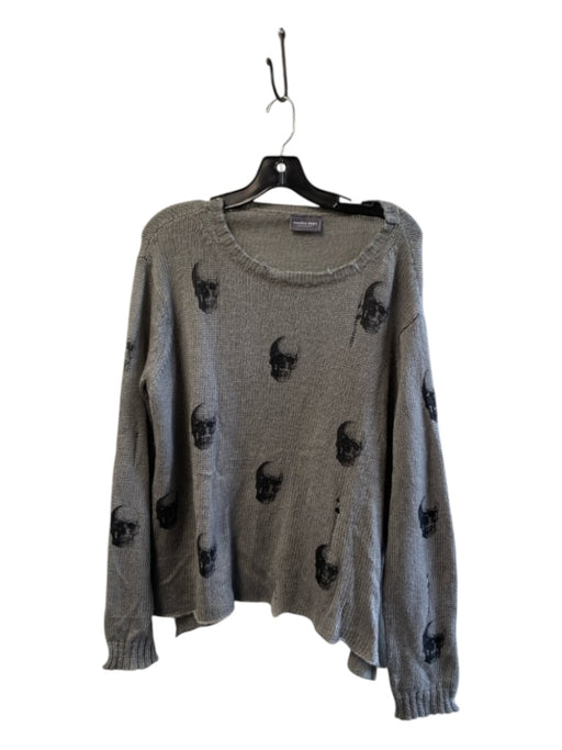 Wooden Ships Size Est L Gray & Black Acrylic & Mohair Long Sleeve Skulls Sweater Gray & Black / Est L