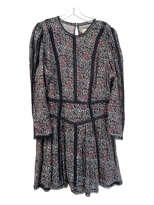 La Vie Size Large Black, Teal & Red Cotton floral print Round Neck Dress Black, Teal & Red / Large