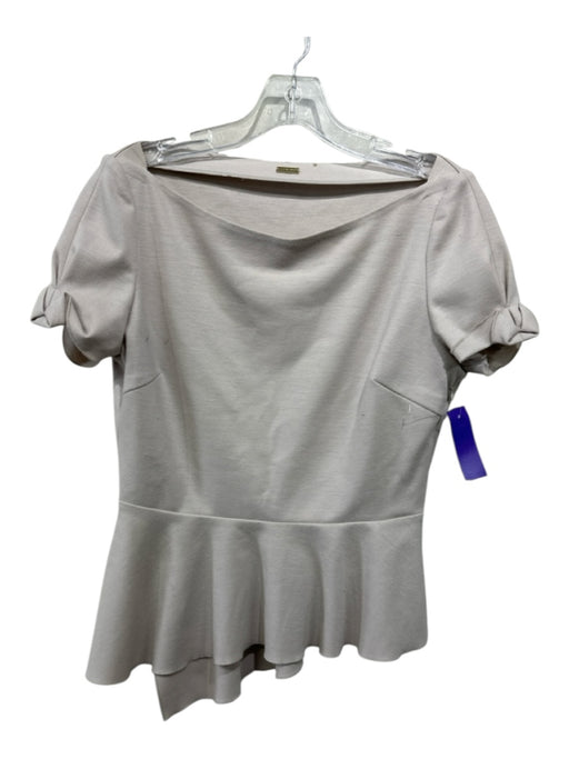 Elie Tahari Size M Taupe Beige Wool & Nylon Blend Short Sleeve Boat Neck Top Taupe Beige / M