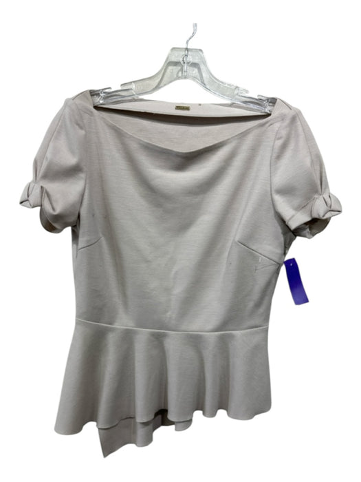 Elie Tahari Size M Taupe Beige Wool & Nylon Blend Short Sleeve Boat Neck Top Taupe Beige / M