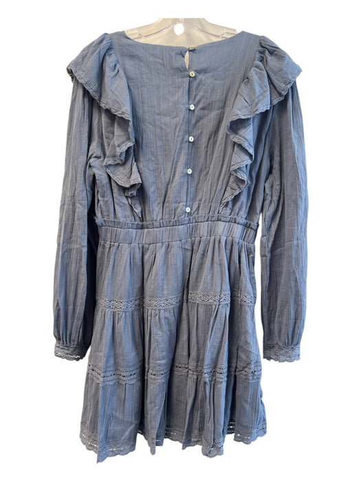 Just Me Size L Blue Cotton Crew Neck Long Sleeve Lace Detail Back Button Dress Blue / L