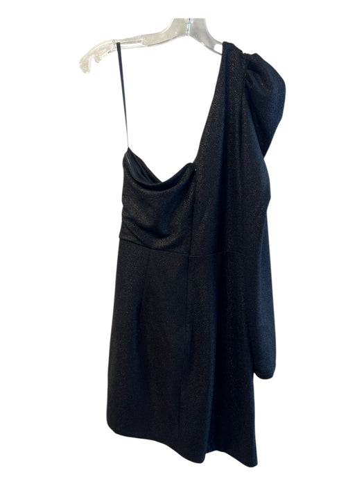 Aqua Size L Black Polyester Shimmer One Shoulder Back Zip Mutton sleeve Dress Black / L