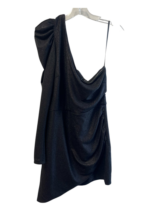 Aqua Size L Black Polyester Shimmer One Shoulder Back Zip Mutton sleeve Dress Black / L