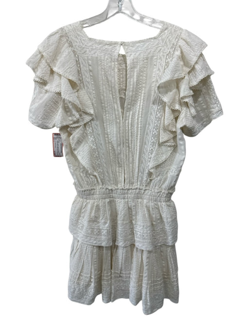 Love Shack Fancy Size L Cream Cotton Ruffle Cap Sleeve Square Neck Tiered Dress Cream / L