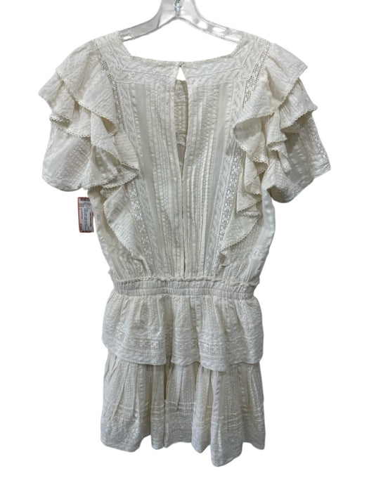 Love Shack Fancy Size L Cream Cotton Ruffle Cap Sleeve Square Neck Tiered Dress Cream / L