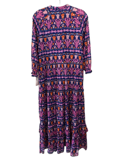 Banjanan Size M Blue, Orange & Pink Cotton Long Balloon Sleeve Floral Dress Blue, Orange & Pink / M