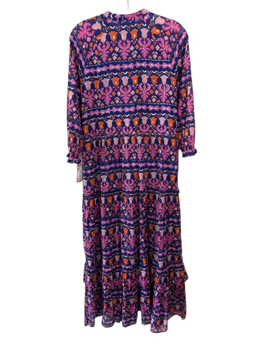 Banjanan Size M Blue, Orange & Pink Cotton Long Balloon Sleeve Floral Dress Blue, Orange & Pink / M