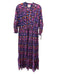 Banjanan Size M Blue, Orange & Pink Cotton Long Balloon Sleeve Floral Dress Blue, Orange & Pink / M