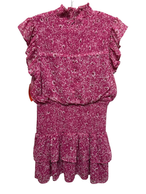 Aqua Size Large Hot pink Polyester Blend Ruffle Cap Sleeve Floral Tiered Dress Hot pink / Large